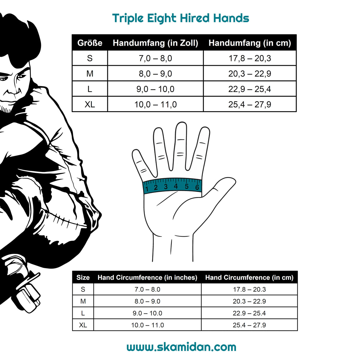 SKA2700305/S TRIPLE EIGHT Hired Hands Handgelenkschützer | Echtleder Handgelenkschoner | Auch für große Hände | Pro Handgelenkschützer | Schützer Für das Fitness Inline Skating | Fitness Skating Protektors | Schoner für Inline Skater | Protektion for Inline Skater | Knee Pads | Knieschützer | Knieschoner | Elbow Pads | Ellenbogen Protektoren | Lörrach Freiburg Basel Inliner Skateschule und Skateshop Weil am Rhein SkaMiDan Deutschland Germany
