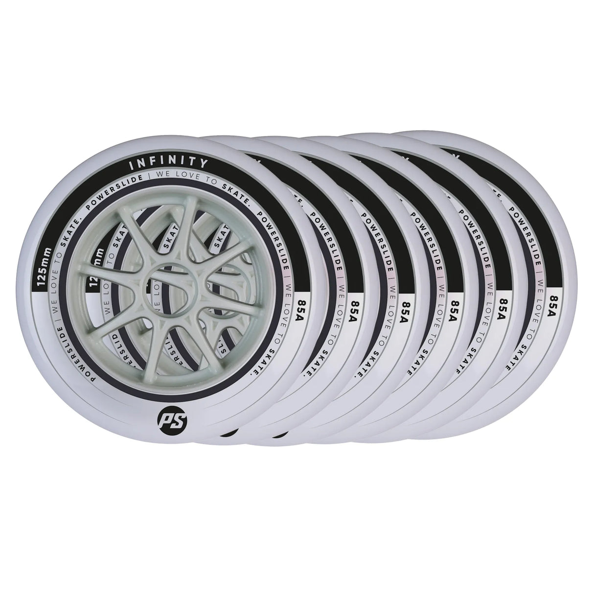 SKA905450/6-Pack POWERSLIDE Infinity II Fitness Wheels 125mm 85A | Silver Grey | 6-Pack | Fitness Inline Rollen | Inline Skating Rollen Inline Skating Wheels Rollerblading Wheels Inline Skating Rollerblading Inlineskaterollen Skating Wheels for Rollerblader Rollen für Inlineskater Lörrach Freiburg Basel Inliner Richtige Größe right Size for Rollerblades Langhaltende Inlineskaterollen Longlasting Wheels for Rollerblading Skateschule und Skateshop Weil am Rhein SkaMiDan Deutschland Germany