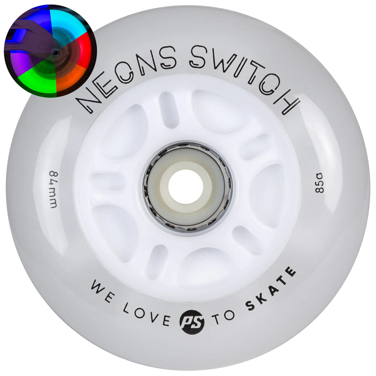 SKA905500/4-Pack POWERSLIDE Neons Switch LED Rollen – 84mm 85A | LED Rollen für Inlineskates | Leuchtrollen für das Inline Skating Inline Skating Rollerblading Inlineskaterollen Skating Wheels for Rollerblader Rollen für Inlineskater Lörrach Freiburg Basel Inliner Richtige Größe right Size for Rollerblades Langhaltende Inlineskaterollen Longlasting Wheels for Rollerblading Skateschule und Skateshop Weil am Rhein SkaMiDan Deutschland Germany