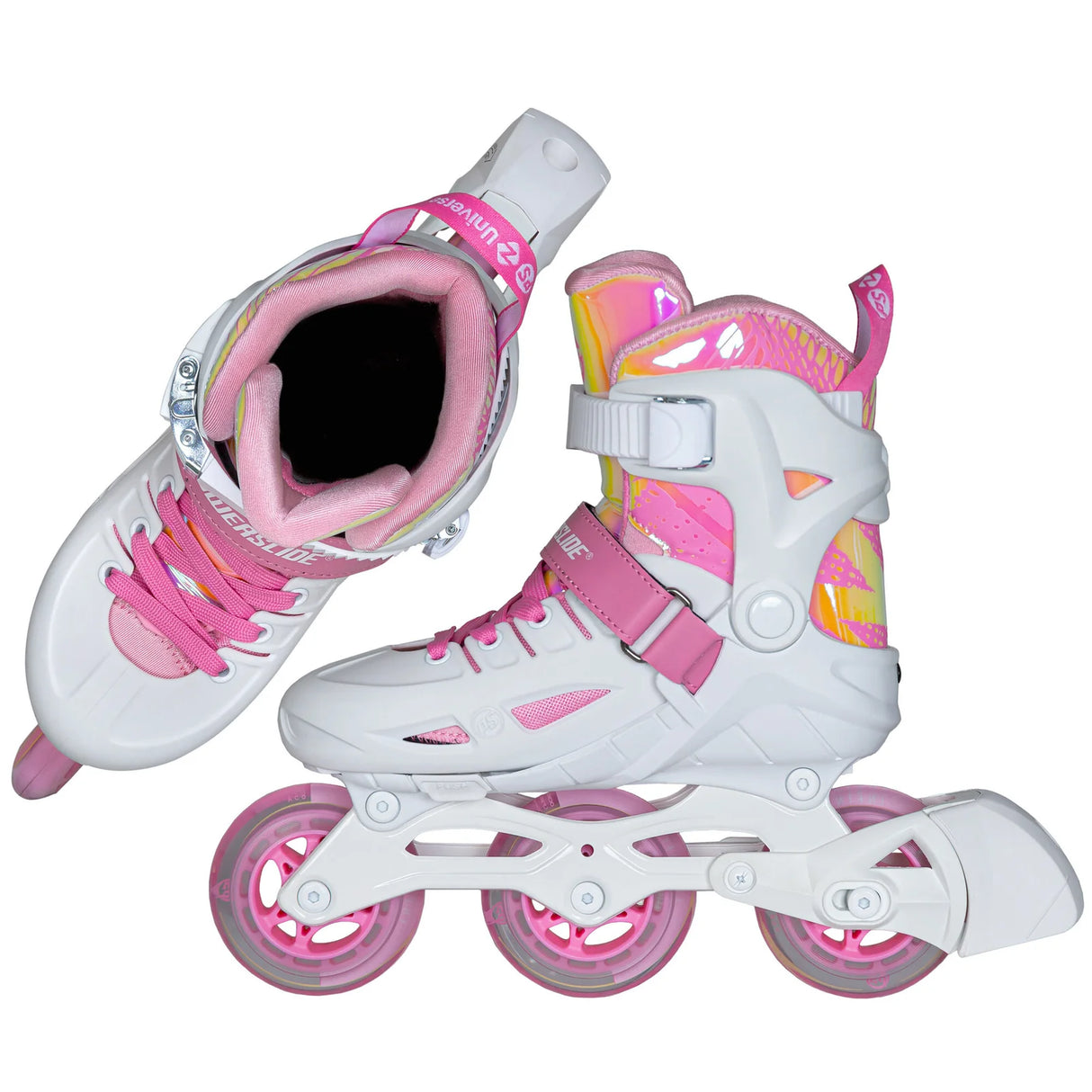 SKA940708 POWERSLIDE Phuzion Universe 3W Pink II | Größenverstellbare Kinder Inlineskates Kids Skates Inliner für Kinder qualitative Inline Skates für Jungs und Mädchen Quality inline skates for boys and girls bunte inliner für Kinder und jugendliche colorful inliners for children and teenagers Lörrach Freiburg Basel Inliner Skateschule und Skateshop Weil am Rhein SkaMiDan Deutschland Germany