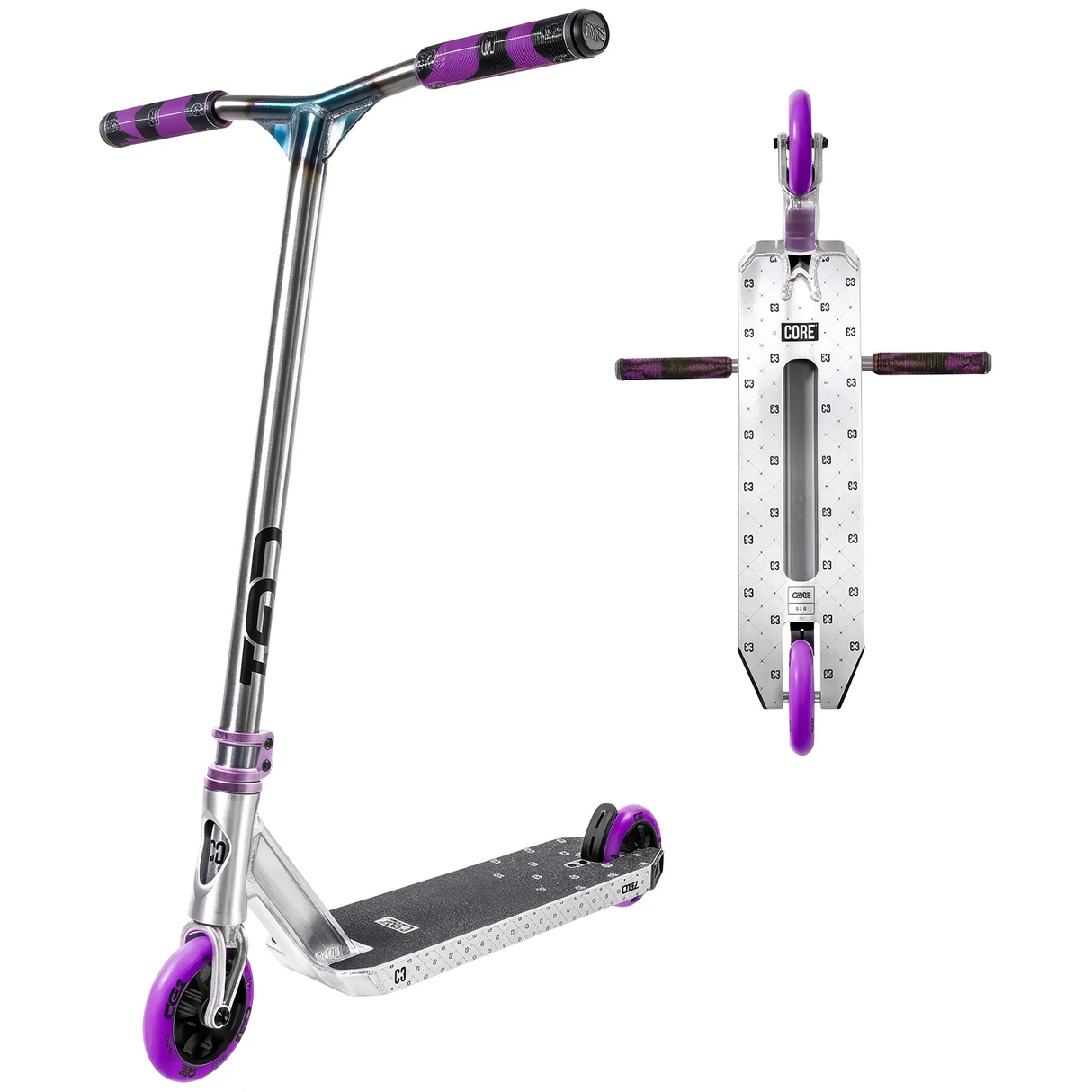 SKACRE-CG1-RP CORE CG1 Profi Stunt Scooter – verschiedene Farben | Stunt Roller für Fortgeschrittene und Profis | Trickroller für den Skatepark Stunt Scooter Kicker Trottinett Lila Violett Purple Raw Scootering Soots Scootworld SkaMiDan Weil am Rhein Basel Lörrach Freiburg Schweiz Deutschland Switzerland Germany Bale Skatepark Roller Stunt Roller Tretroller Action Scooter Kinder Roller Kids Children Stunts Park Trick Scooter