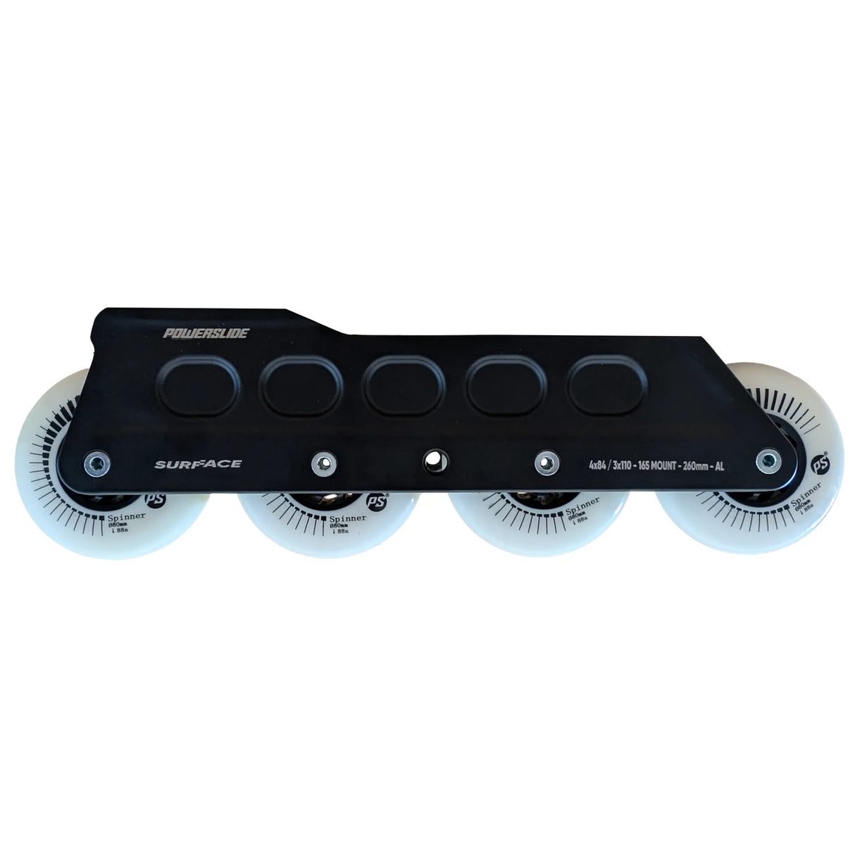 SKAWHÜ2134 POWERSLIDE Surface 2in1 Black Frame mit 4x80mm 88A Spinner Wheels | 4×84 | 3x110 | 260mm | 165mm Dual Point Mounting | 1-Paar | Urban Inline Skating Frames Rahmen für inline Skates Frames for inline Skating Urban Inline Skating Frames Inliner Rahmen für das urbane Gelände Lörrach Freiburg Basel Inliner Skateschule und Skateshop Weil am Rhein SkaMiDan Deutschland Germany