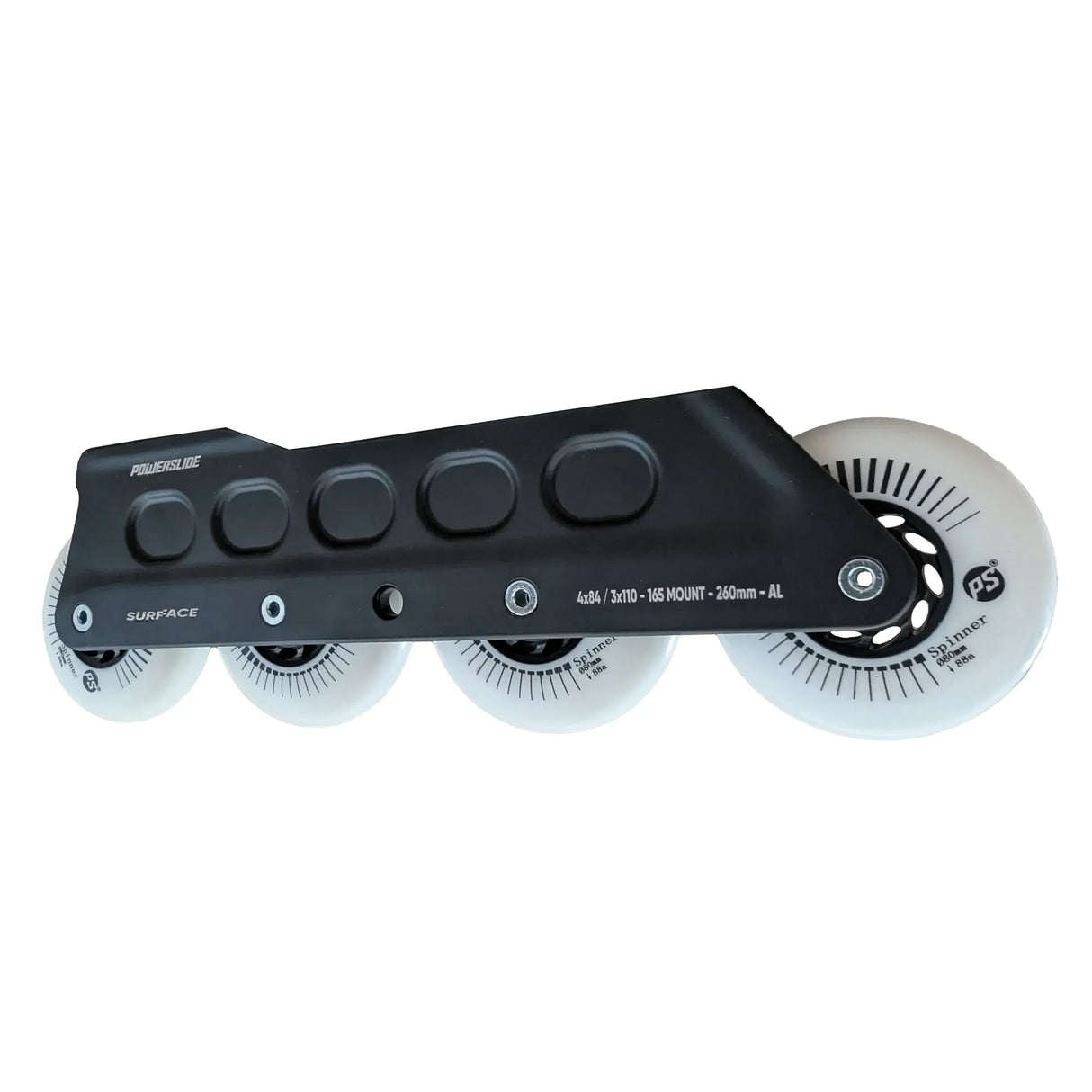 SKAWHÜ2134 POWERSLIDE Surface 2in1 Black Frame mit 4x80mm 88A Spinner Wheels | 4×84 | 3x110 | 260mm | 165mm Dual Point Mounting | 1-Paar | Urban Inline Skating Frames Rahmen für inline Skates Frames for inline Skating Urban Inline Skating Frames Inliner Rahmen für das urbane Gelände Lörrach Freiburg Basel Inliner Skateschule und Skateshop Weil am Rhein SkaMiDan Deutschland Germany