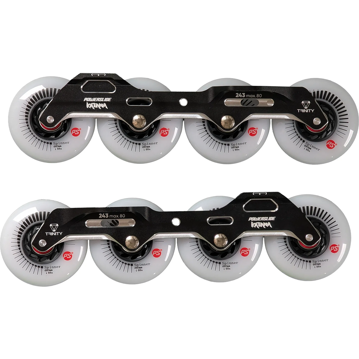 SKA520068/RTR/80 POWERSLIDE Trinity Katana Rocker Frame RTR Black & White – Spinner Rollen 4× 80mm 88A | Slalom & Freestyle Inline Skating Rahmen for inline Skating Urban Inline Skating Frames Inliner Rahmen für das urbane Gelände Lörrach Freiburg Basel Inliner Skateschule und Skateshop Weil am Rhein SkaMiDan Deutschland Germany
