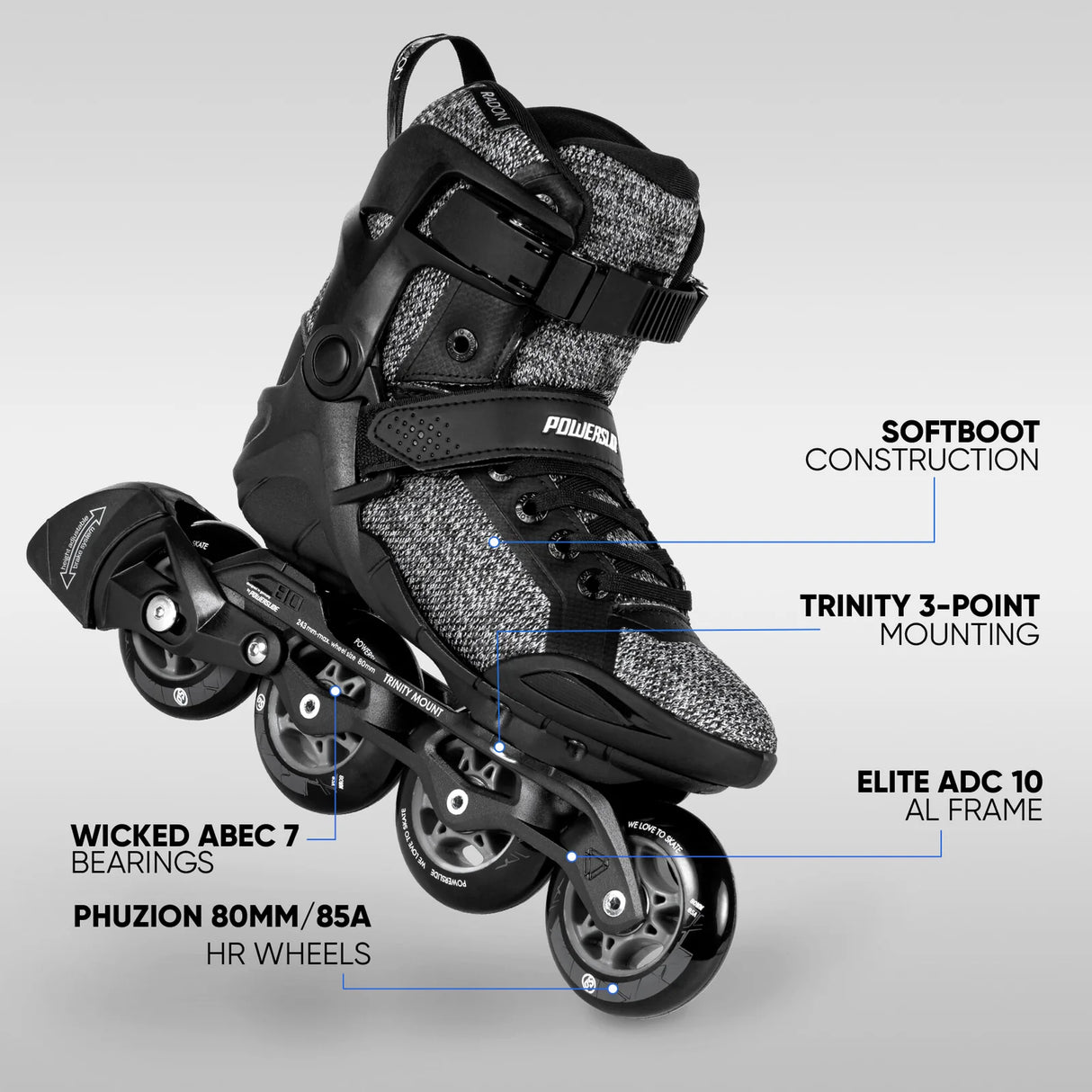POWERSLIDE Phuzion Radon 80 Black White | Trinity X | Fitness Inline Skates