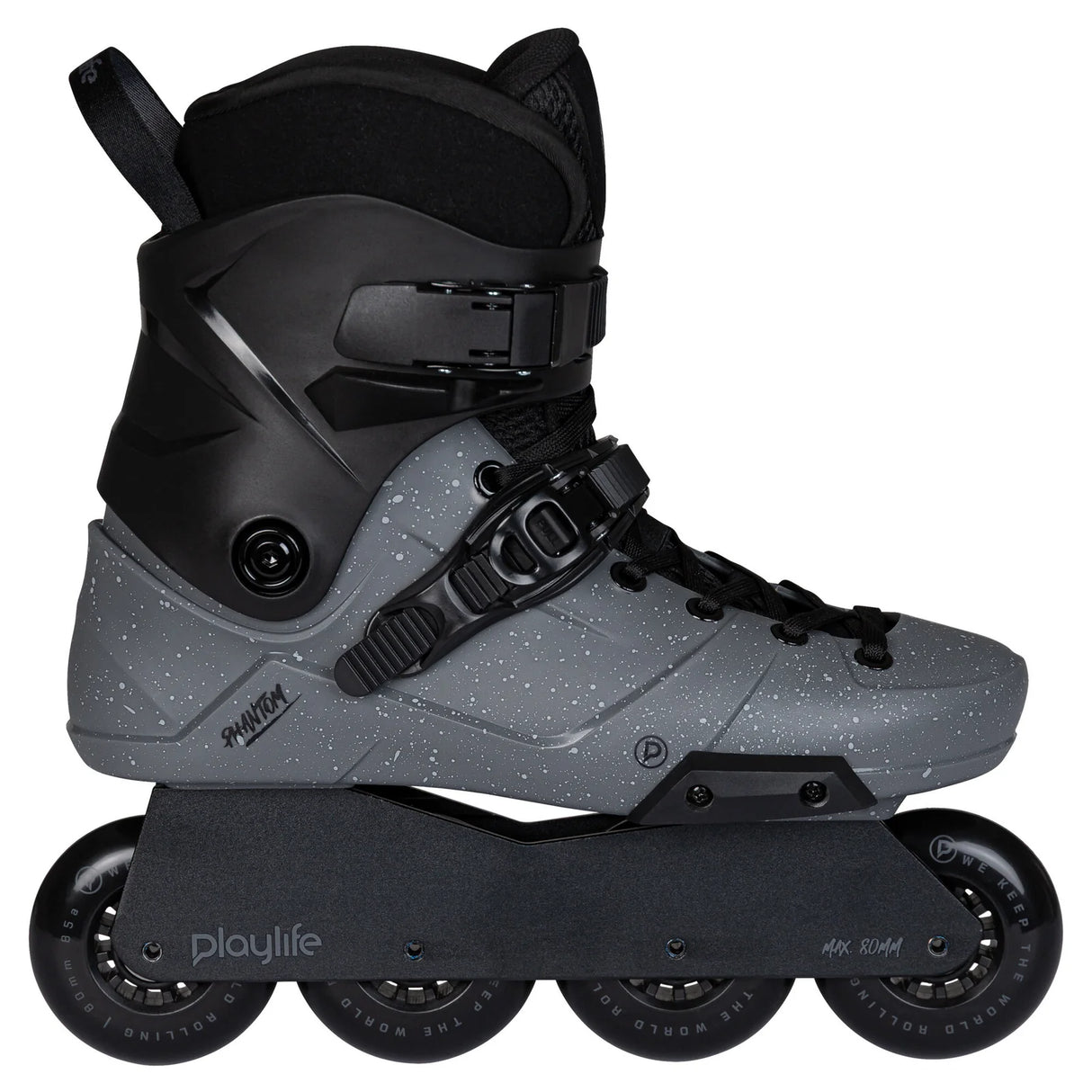 SKA880369 PLAYLIFE Phantom 80 Black – Schwarz | 165 mm Dual Point Mounting | Freestyle & Urban Inlineskates freeskates free skate freeride city skates inliner rollerblades hardboot hardshell hartschalen skate skamidan weil am rhein deutschland lörrach freiburg basel skamidan skateshop