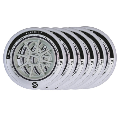 SKA905450/6-Pack POWERSLIDE Infinity II Fitness Wheels 125mm 85A | Silver Grey | 6-Pack | Fitness Inline Rollen | Inline Skating Rollen Inline Skating Wheels Rollerblading Wheels Inline Skating Rollerblading Inlineskaterollen Skating Wheels for Rollerblader  Rollen für Inlineskater Lörrach Freiburg Basel Inliner Richtige Größe right Size for Rollerblades Langhaltende Inlineskaterollen Longlasting Wheels for Rollerblading Skateschule und Skateshop Weil am Rhein SkaMiDan Deutschland Germany
