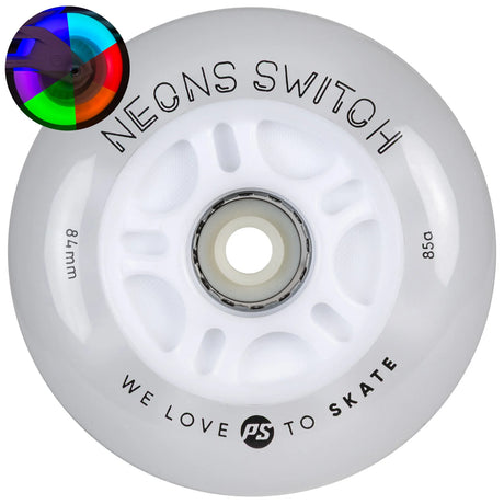 SKA905500/4-Pack POWERSLIDE Neons Switch LED Rollen – 84mm 85A | LED Rollen für Inlineskates | Leuchtrollen für das Inline Skating Inline Skating Rollerblading Inlineskaterollen Skating Wheels for Rollerblader  Rollen für Inlineskater Lörrach Freiburg Basel Inliner Richtige Größe right Size for Rollerblades Langhaltende Inlineskaterollen Longlasting Wheels for Rollerblading Skateschule und Skateshop Weil am Rhein SkaMiDan Deutschland Germany
