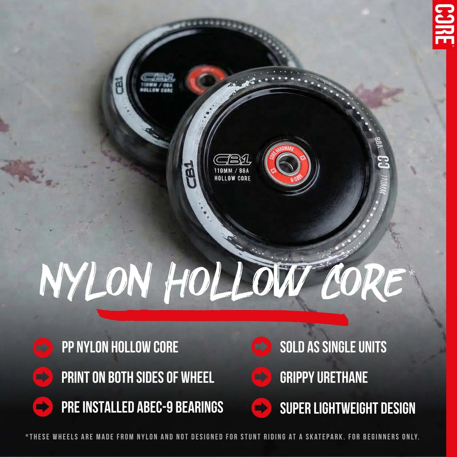 SKACRE-CB1-WHL-BW/Piece CORE CB1 Stunt Scooter Rolle – verschiedene Farben – 110 mm ABEC 9 | Hollow Plastic | Rolle für Stunt Scooter

