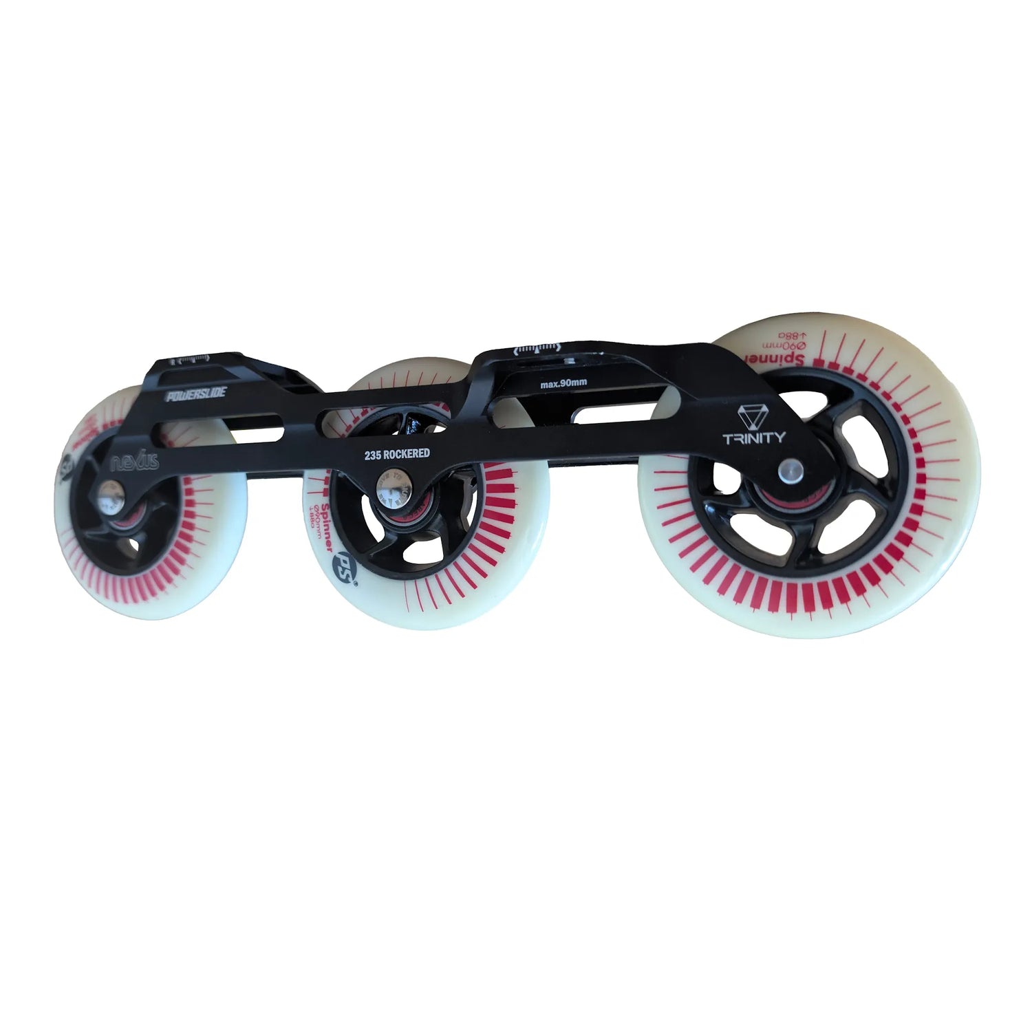POWERSLIDE Trinity Nexus Rocker Frame RTR Black & White – Spinner Wheels 3×84mm/3×90mm 88A | Slalom & Freestyle Inline Skating Frame