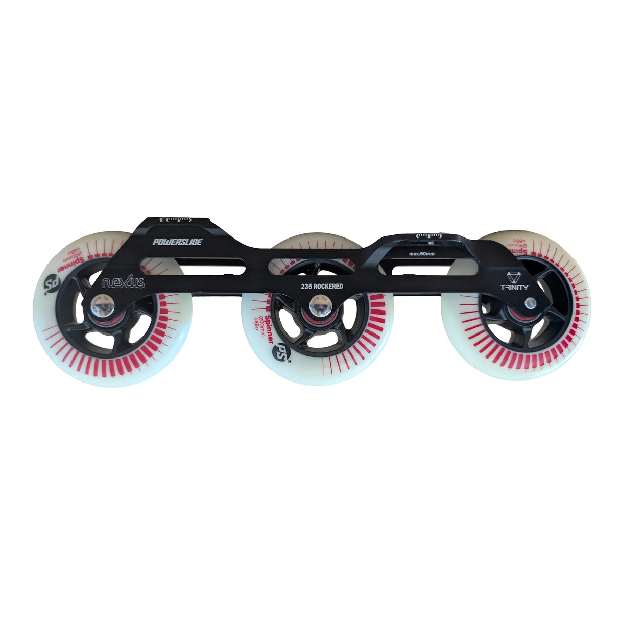 POWERSLIDE Trinity Nexus Rocker Frame RTR Black & White – Spinner Wheels 3×84mm/3×90mm 88A | Slalom & Freestyle Inline Skating Frame