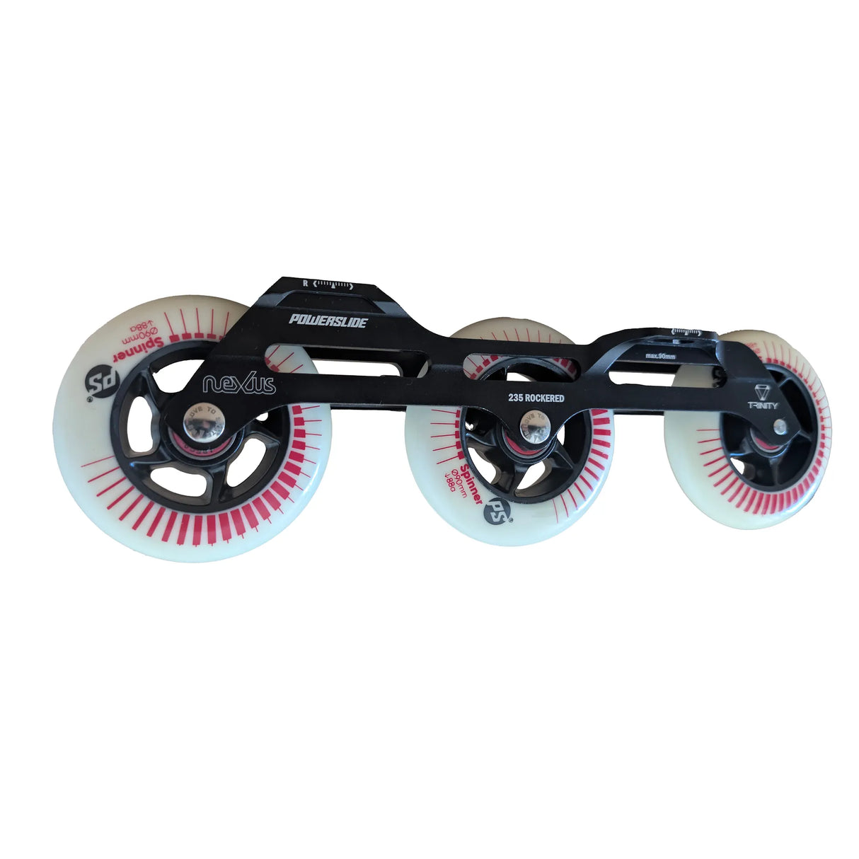 POWERSLIDE Trinity Nexus Rocker Frame RTR Black & White – Spinner Wheels 3×84mm/3×90mm 88A | Slalom & Freestyle Inline Skating Frame