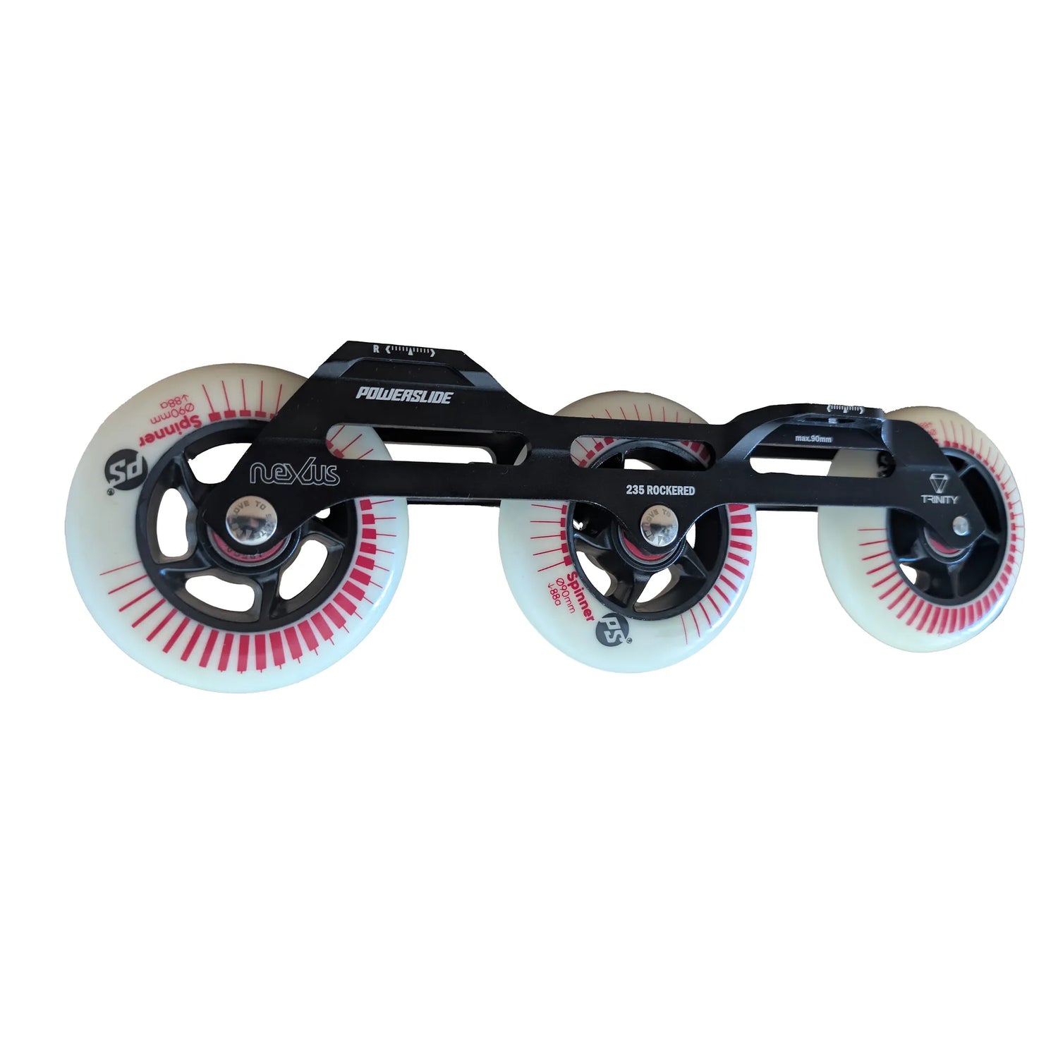 POWERSLIDE Trinity Nexus Rocker Frame RTR Black & White – Spinner Wheels 3×84mm/3×90mm 88A | Slalom & Freestyle Inline Skating Frame