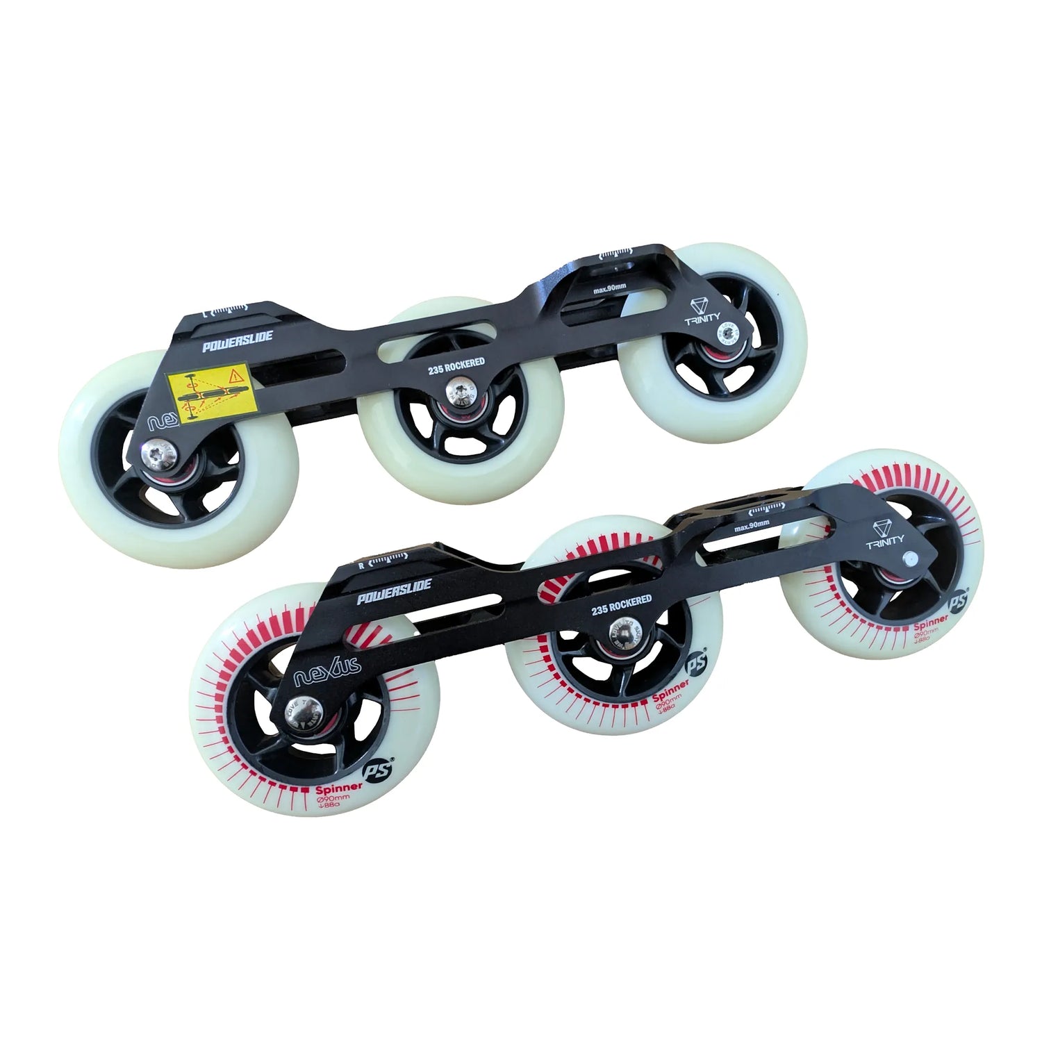 POWERSLIDE Trinity Nexus Rocker Frame RTR Black & White – Spinner Wheels 3×84mm/3×90mm 88A | Slalom & Freestyle Inline Skating Frame