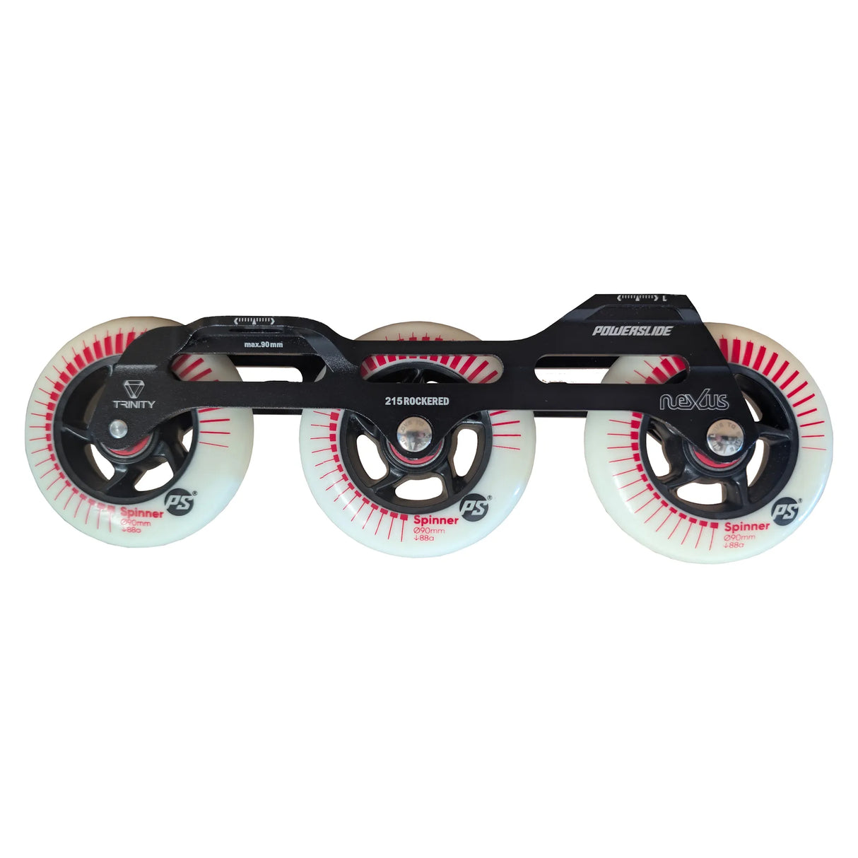 POWERSLIDE Trinity Nexus Rocker Frame RTR Black & White – Spinner Wheels 3×84mm/3×90mm 88A | Slalom & Freestyle Inline Skating Frame