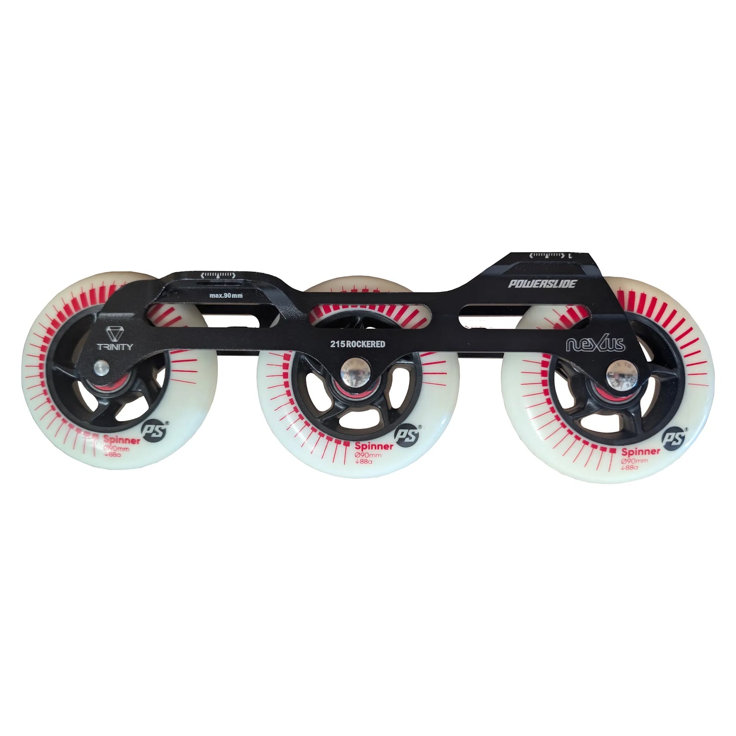 POWERSLIDE Trinity Nexus Rocker Frame RTR Black & White – Spinner Wheels 3×84mm/3×90mm 88A | Slalom & Freestyle Inline Skating Frame
