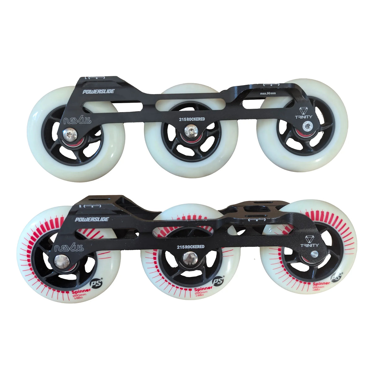 POWERSLIDE Trinity Nexus Rocker Frame RTR Black & White – Spinner Wheels 3×84mm/3×90mm 88A | Slalom & Freestyle Inline Skating Frame