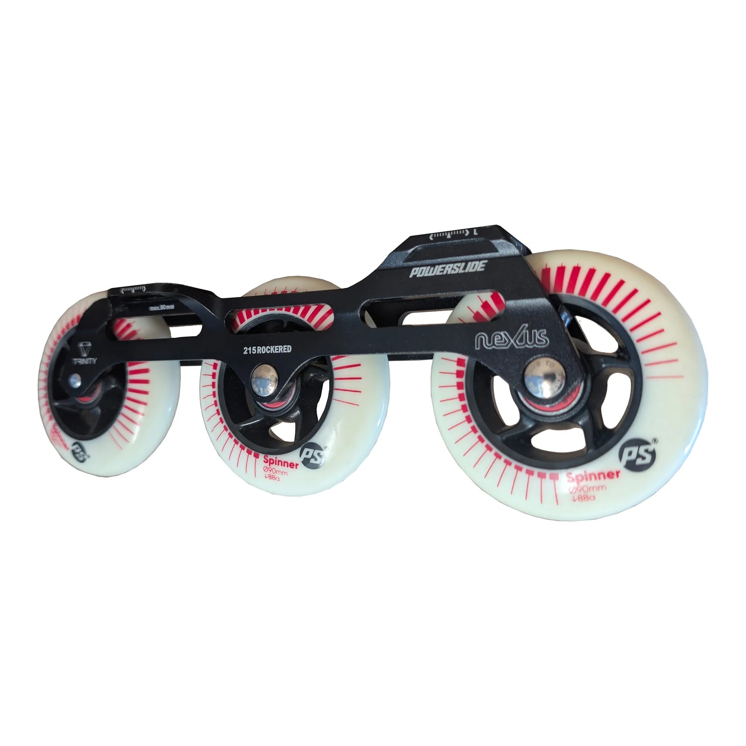 POWERSLIDE Trinity Nexus Rocker Frame RTR Black & White – Spinner Wheels 3×84mm/3×90mm 88A | Slalom & Freestyle Inline Skating Frame