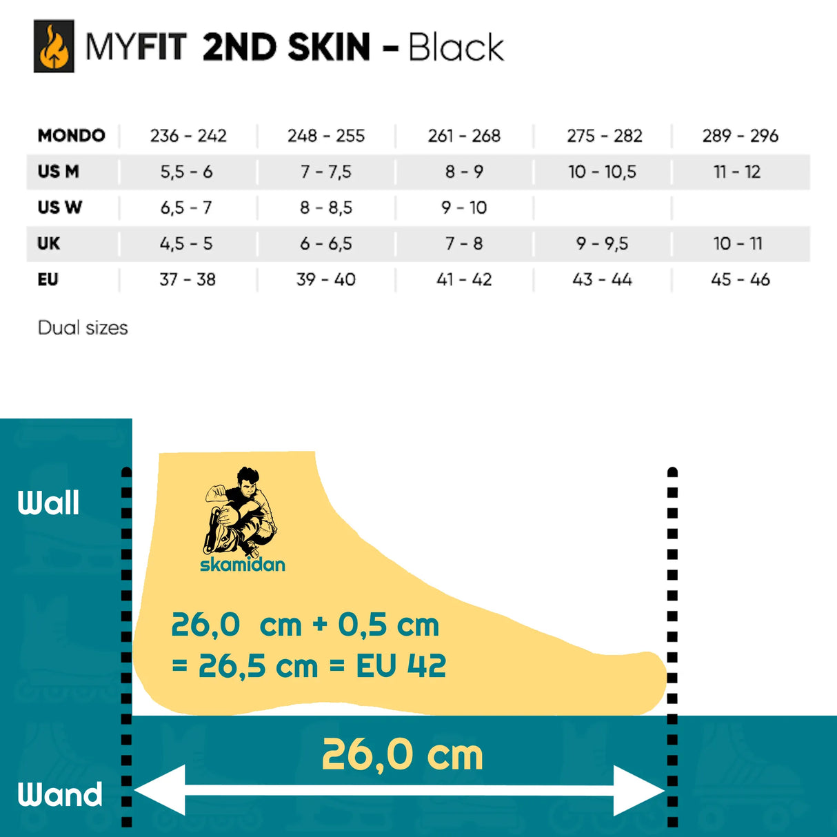 MYFIT 2nd Skin Black Dual Fit Liner | Mit Metallösen | Thermisch formbarer Innenschuh für Inlineskates